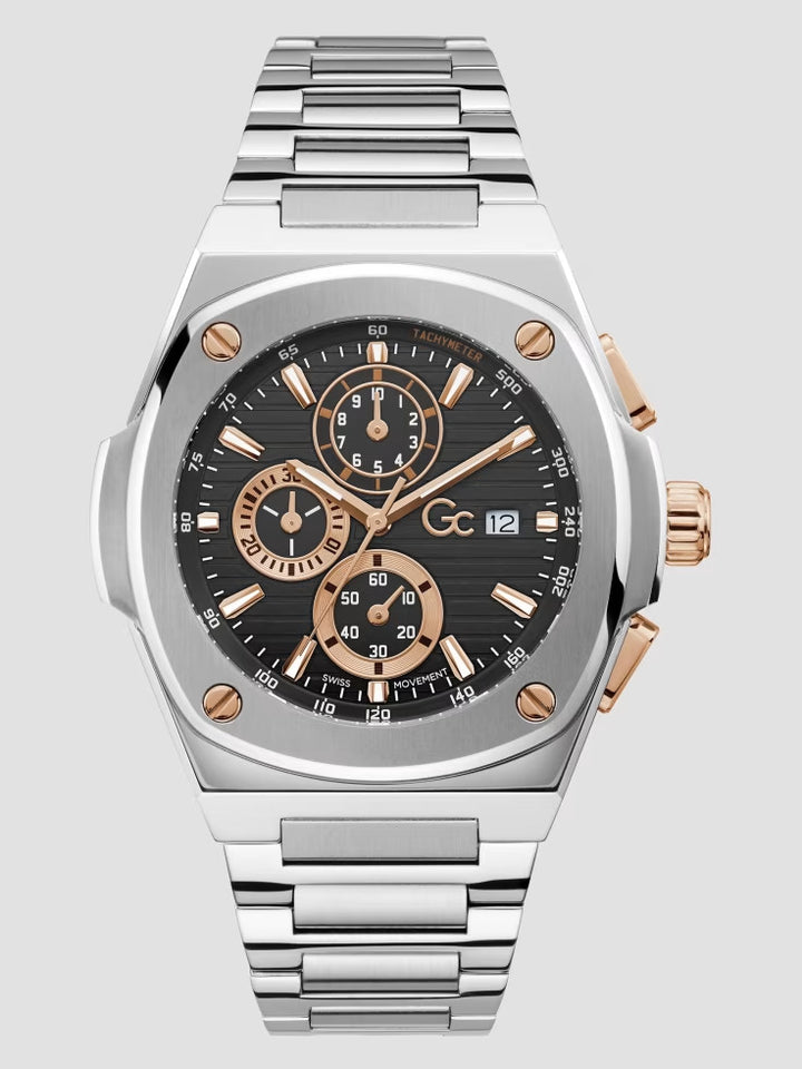 Guess Silver-Tone and Black Chronograph Watch