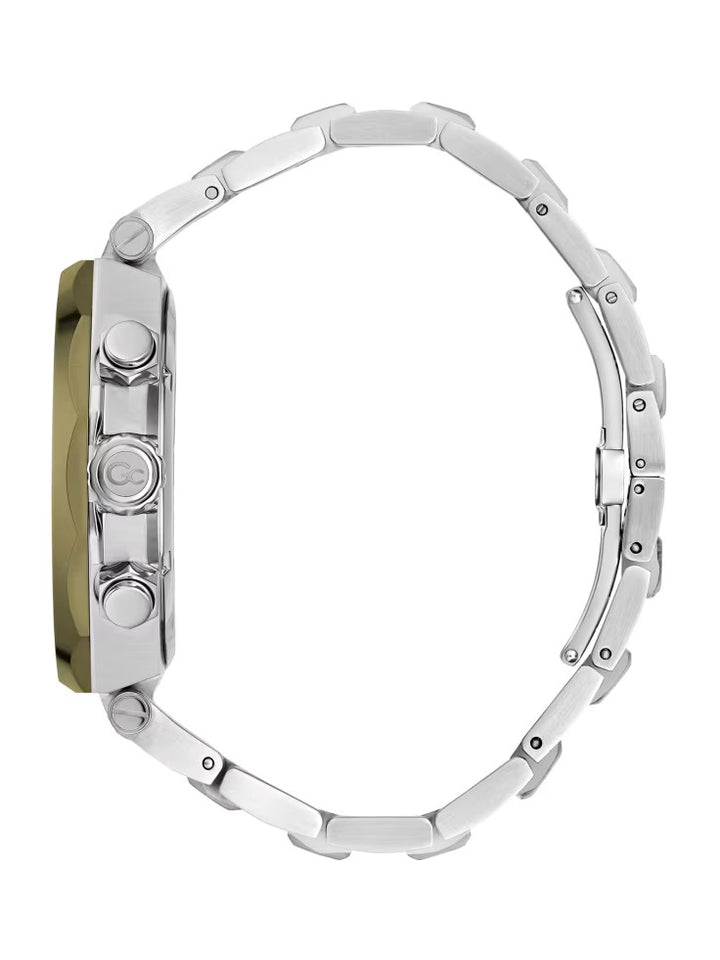 Guess Gc Silver and Green-Tone Metal Chronograph Watch