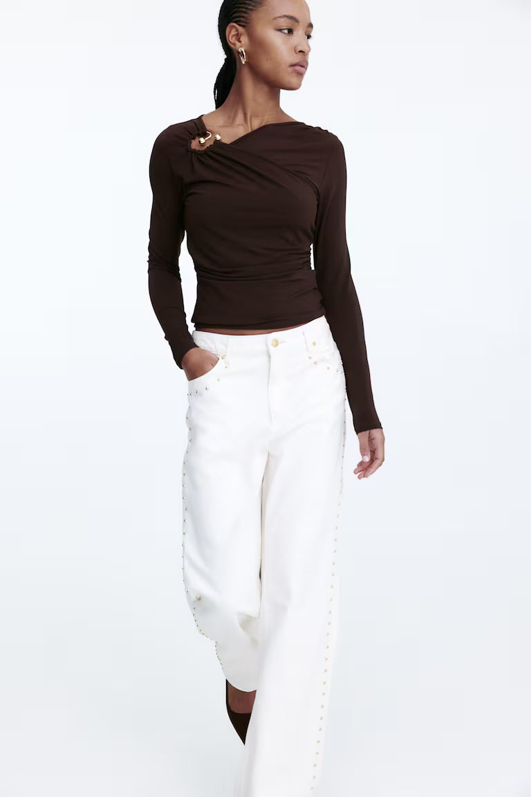 H&M DRAPED-DETAIL JERSEY TOP