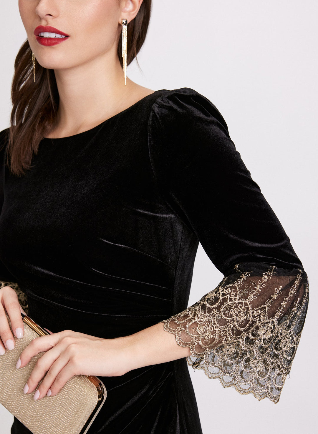 LAURA Mesh Bell Sleeve Velvet Dress