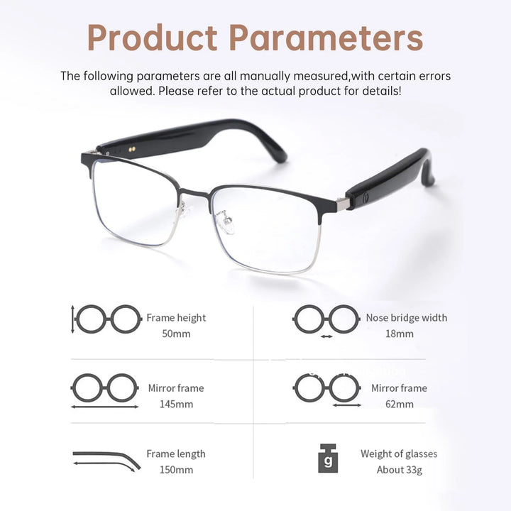 Wiher Smart Glasses with AI Translation, Bluetooth Audio Sunglasses with Photochromic Lenses, Voice Assistant, Real-Time Translation, Supports 144+ Languages, Great for Business, Travel Gold