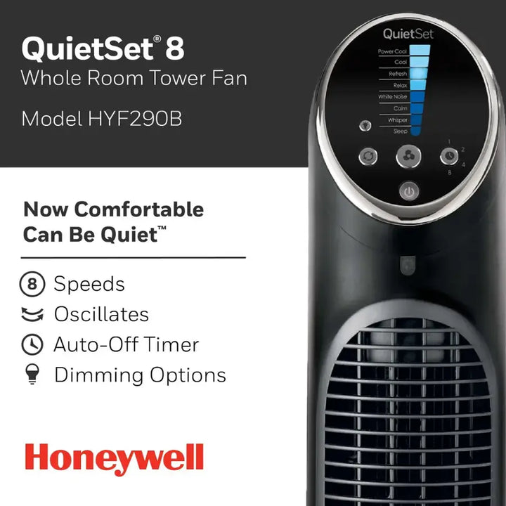 Honeywell - QuietSet Oscillating Whole Room Tower Fan HYF290B - Black