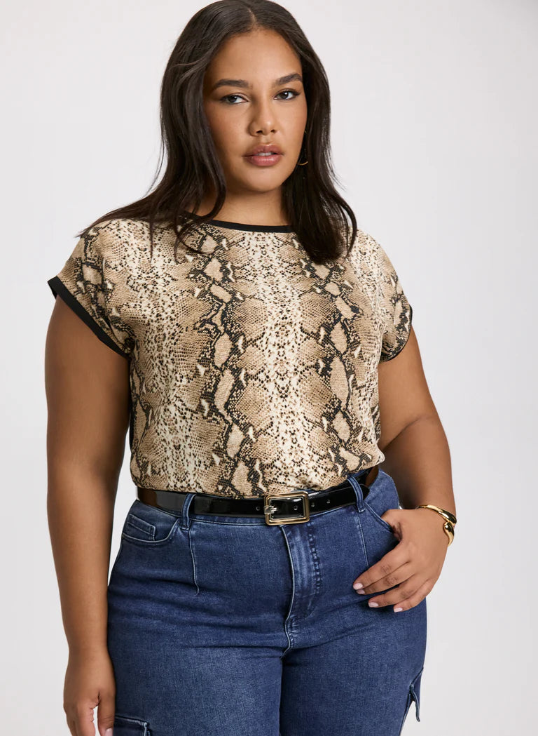 LAURA Snake Print Cap Sleeve Top