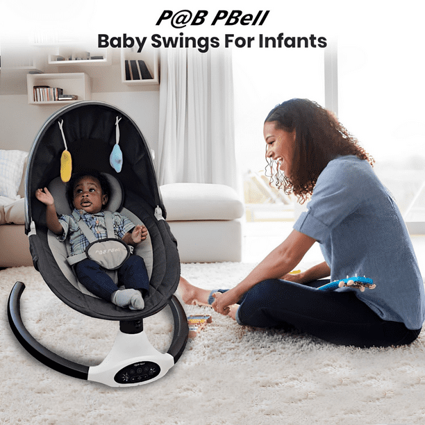 P@B PBell Baby Swing for Infants, Bluetooth Music Speaker 5 Speeds and Remote Control. Five-Point Seat Belt. Baby Swing regulated by Innovation, Science and Economic Development Canada (ISDE).