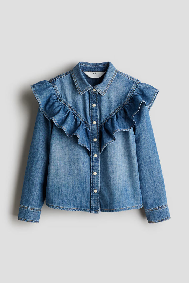H&M Flounce-Detail Denim Shirt