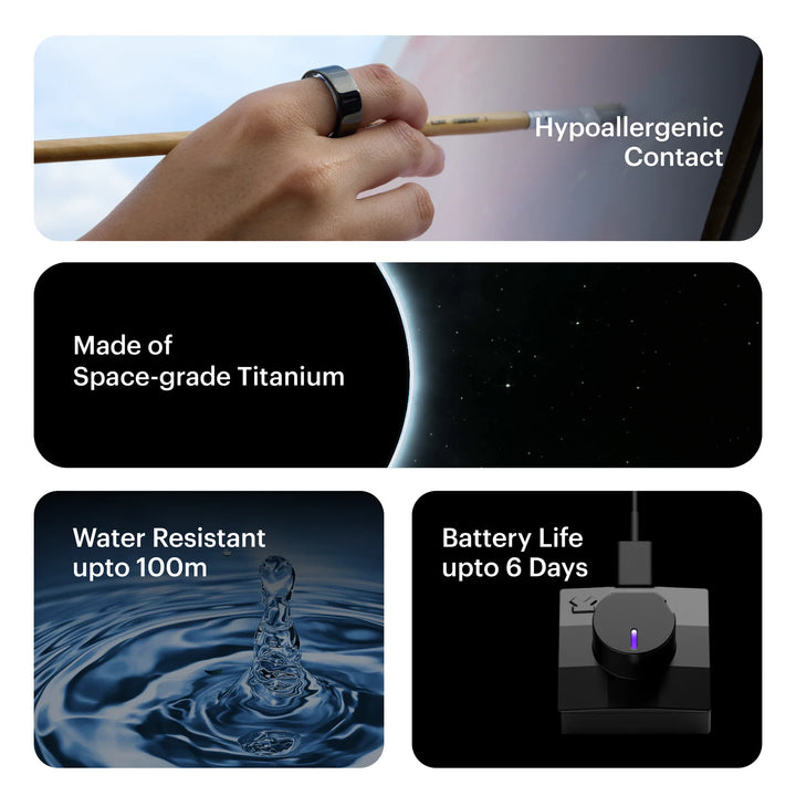 Ultrahuman Ring AIR Size 9 - World’s Lightest Sleep-Tracking Wearable - Aster Black