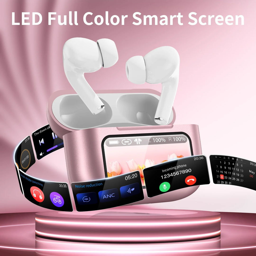 VEATOOL Wireless Bluetooth Touchscreen Earbuds,75H Bass Stereo Ear Buds with 6 EQ Modes,Multifunction LED Full Color Touchscreen Wireless Earphones with ENC Mic,ANC Noise Cancelling/Transparency Mode