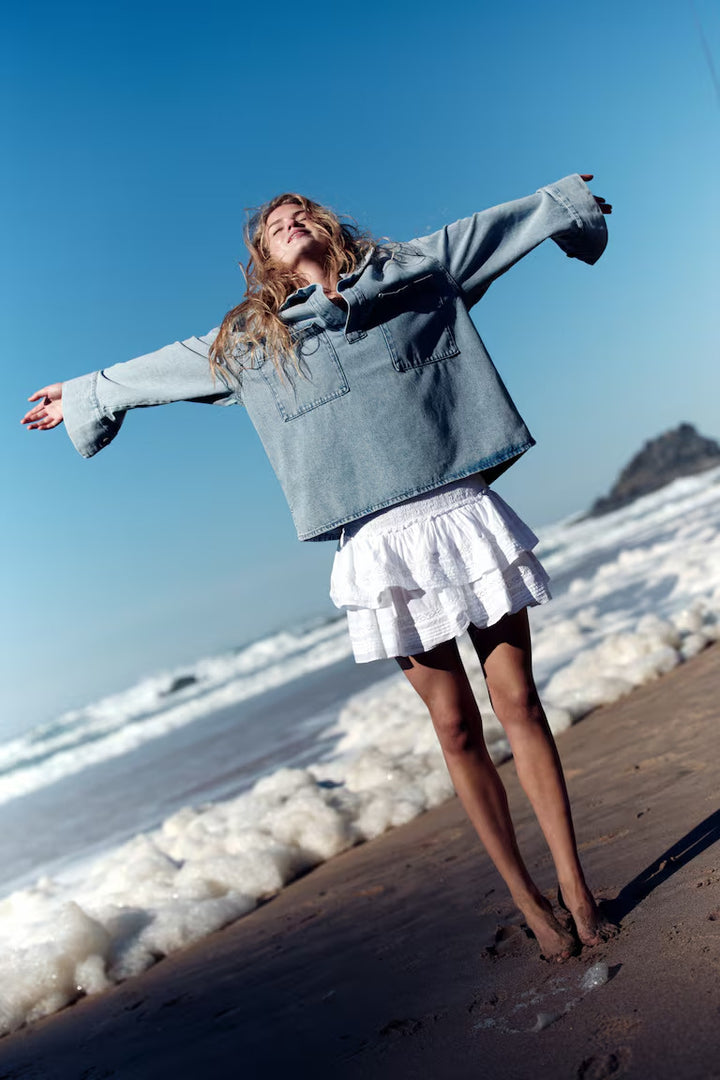 H&M LACE-INSET TIERED SKIRT