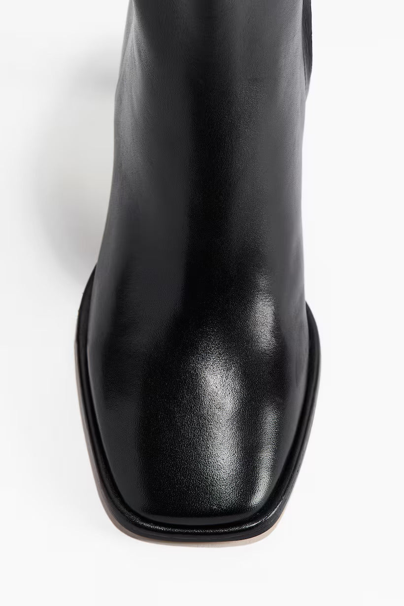 H&M Heeled Leather Ankle Boots