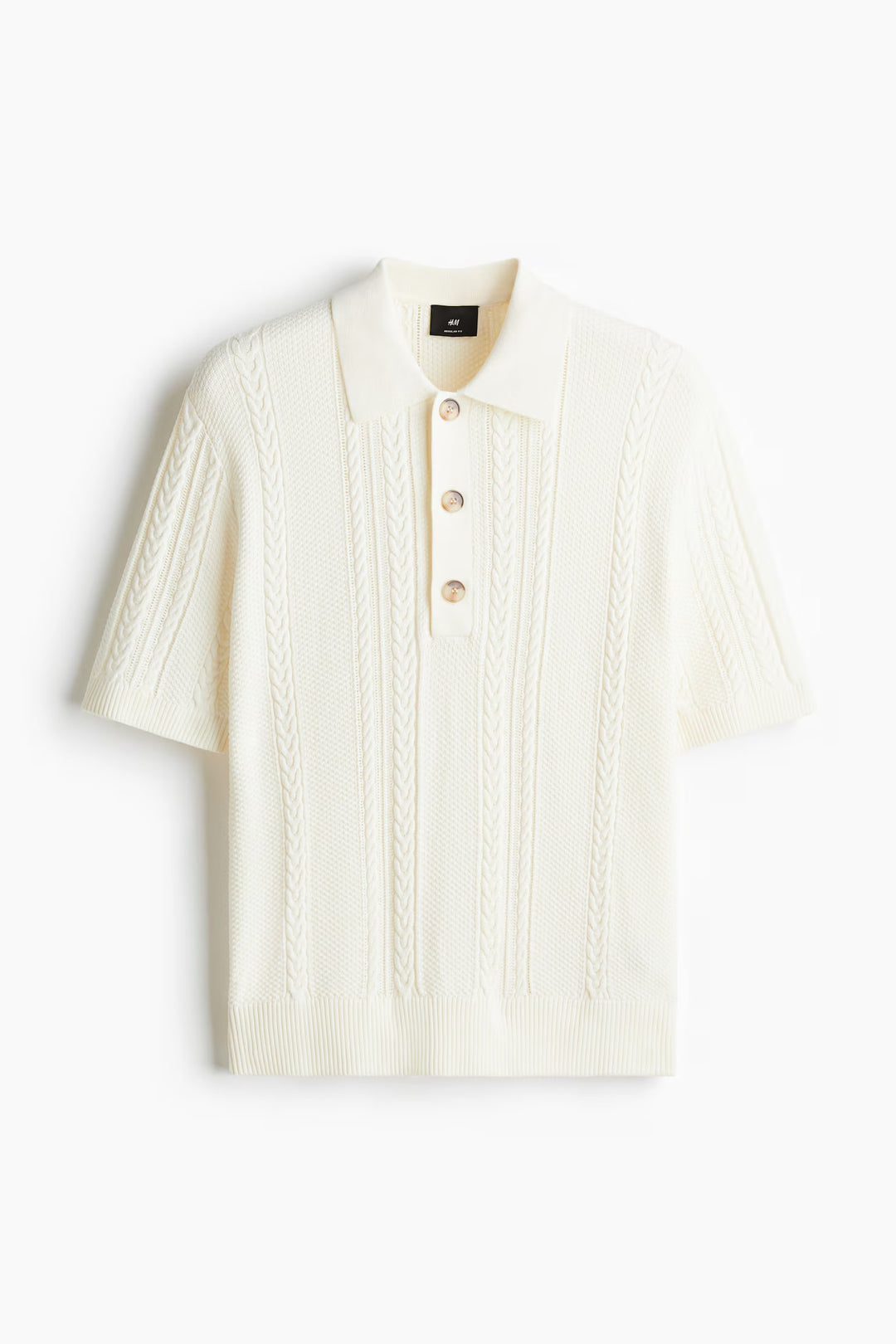 H&M Regular-Fit Cable-Knit Polo Shirt