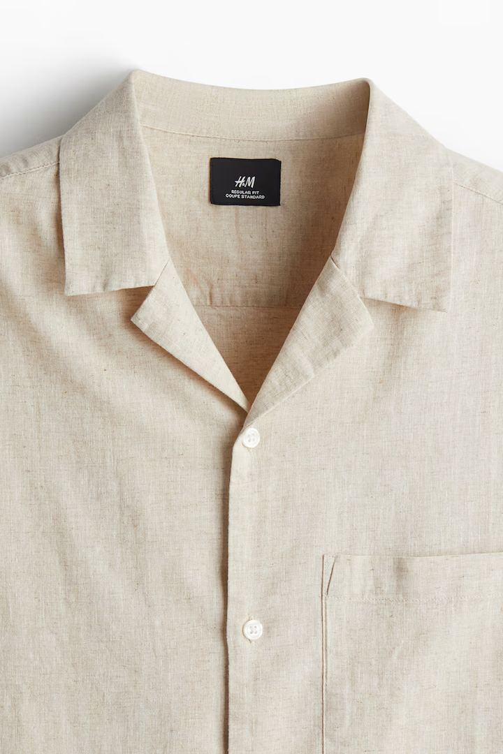 H&M Regular-Fit Short-Sleeved Linen-Blend Shirt