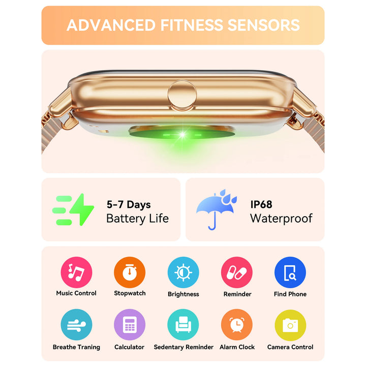 Mingdaln Smart Watch fits for Android and Iphone, IP68 Waterproof, Suitable for Women Men 100 Sports Modes 1.85 inch Fitness Tracker, with Answer/Make Calls/Message Reminder, （Milano Steel Band）