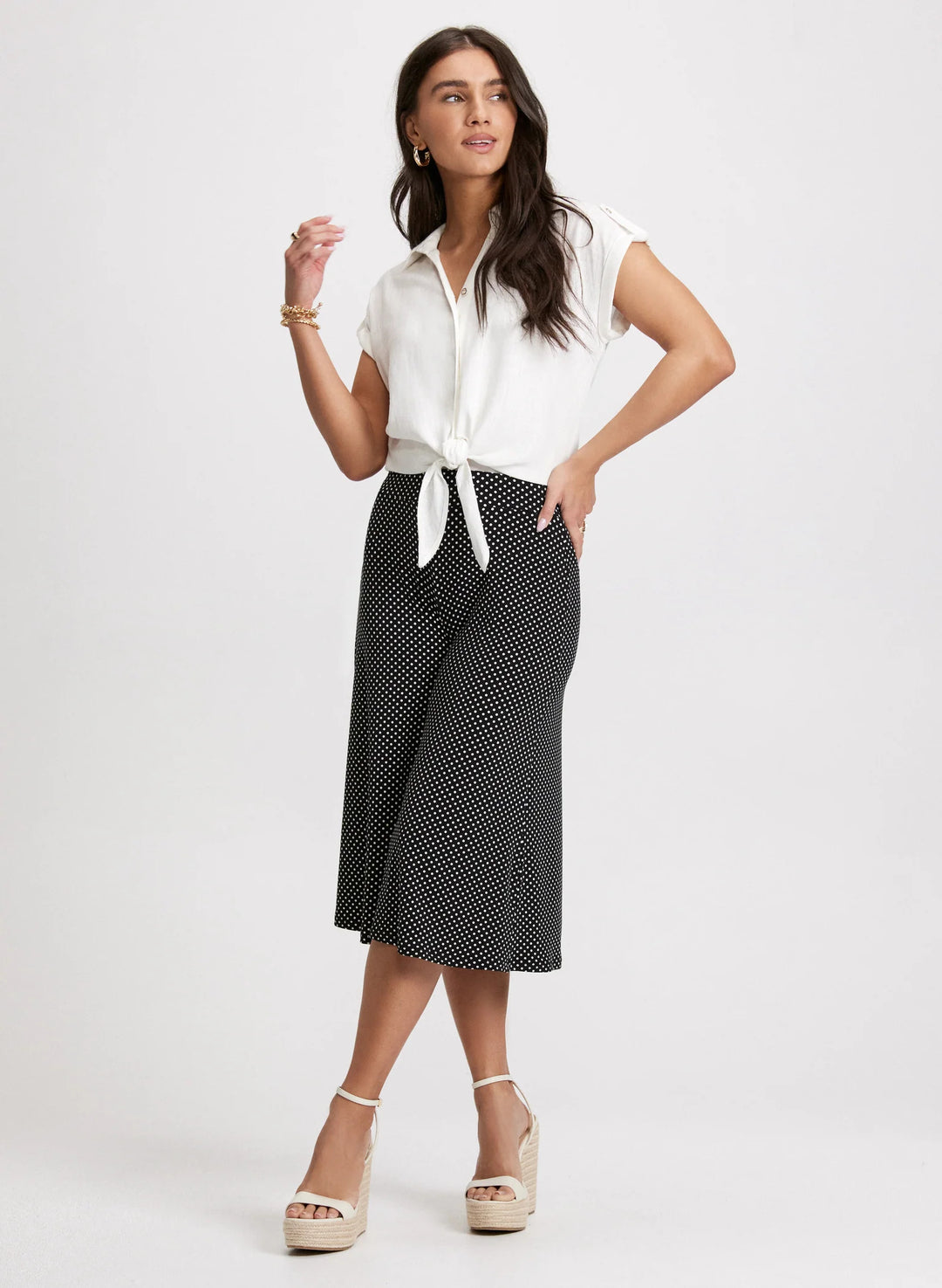 LAURA Pull-On Polka Dot Wide Leg Capris