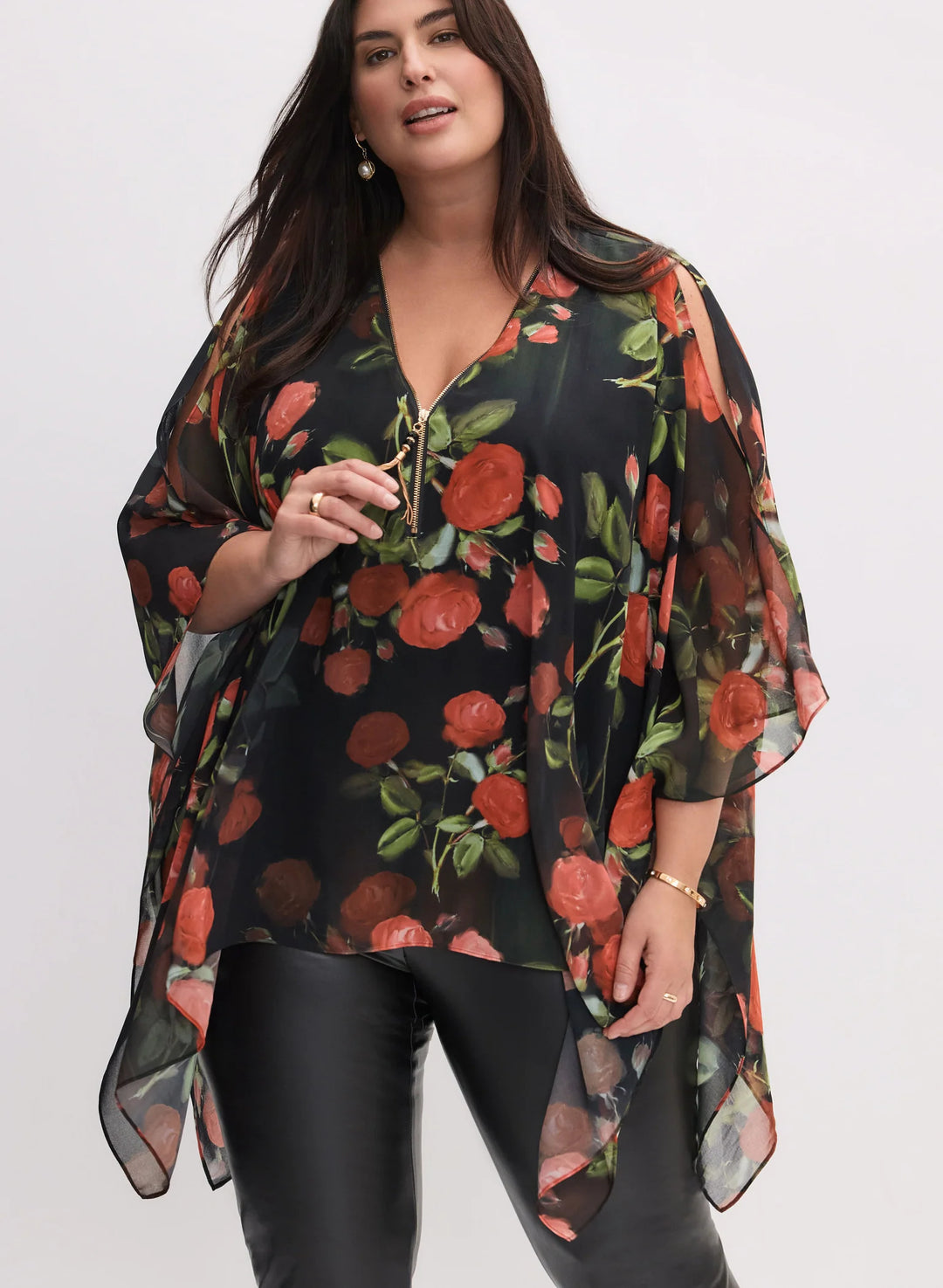 LAURA Floral Print Chiffon Poncho