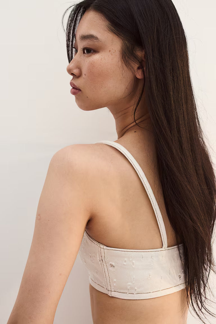 H&M DISTRESSED-LOOK TWILL CROP TOP