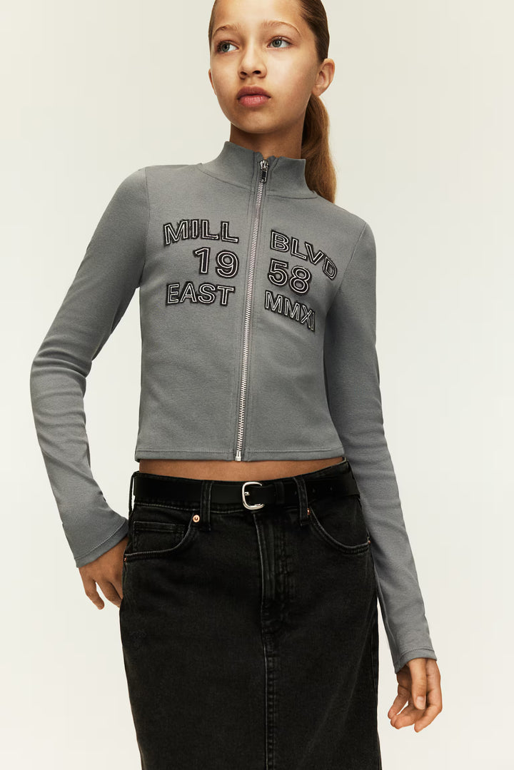 H&M Motif-detail Zip-front Top