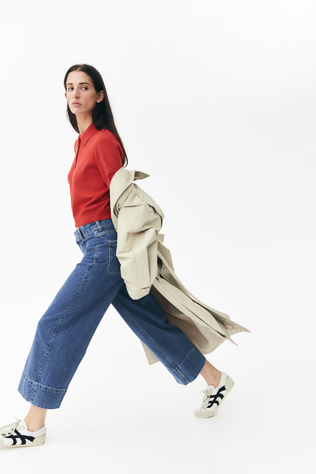 H&M High Rise Wide Leg Cropped Jeans