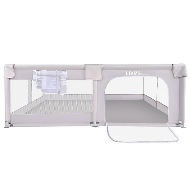 73"x61" Extra Large Baby Playpen, Kids Activity Safety Center with Zipper Door and Breathable Mesh ,Sturdy Play Yard for Babies and Toddlers, Light Grey