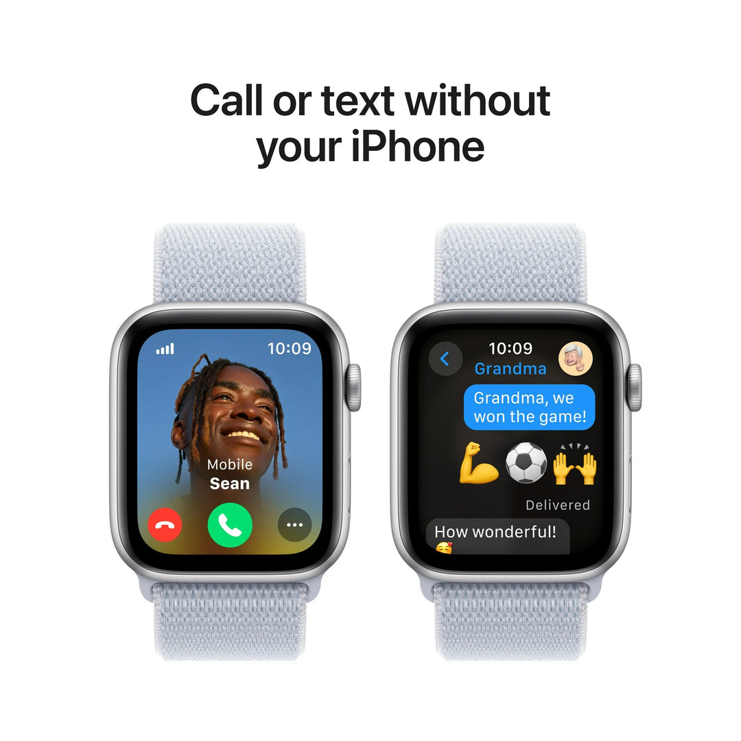 Apple Watch SE (2nd Gen) [GPS + Cellular] Smartwatch with 44mm Silver Aluminum Case with Blue Cloud Sport Loop. Fitness & Sleep Tracker, Crash Detection, Heart Rate Monitor