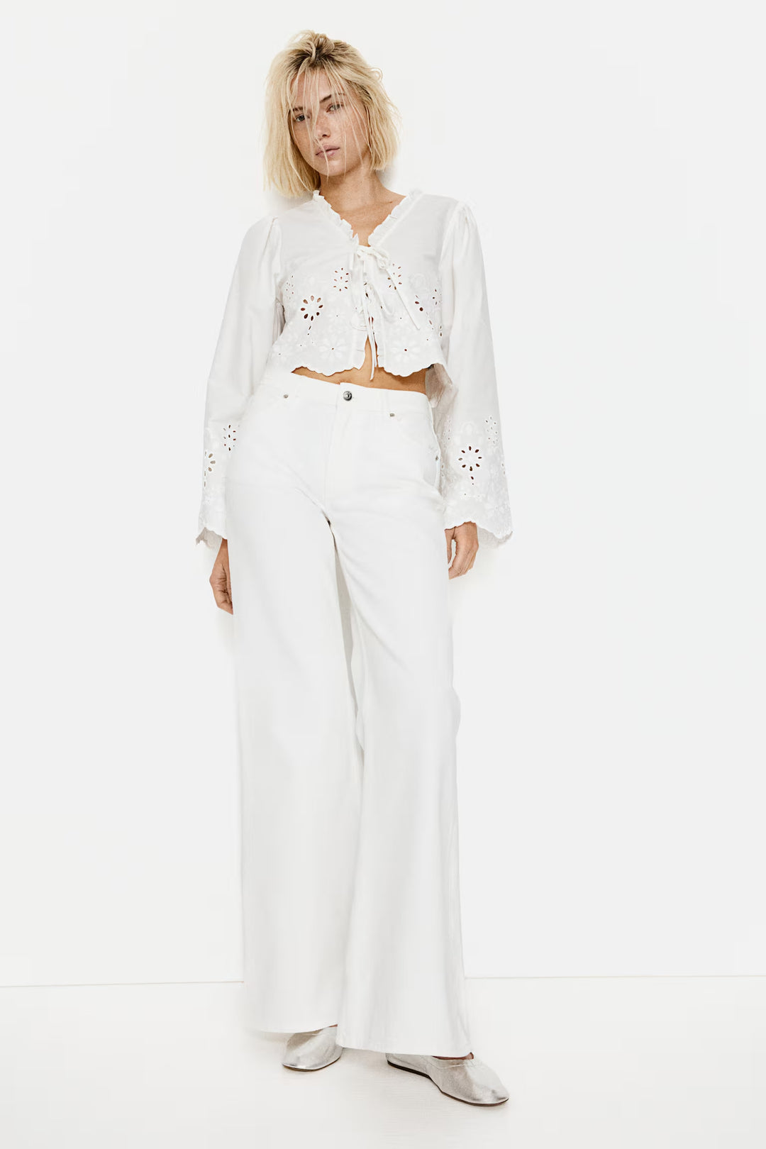 H&M Cotton Blouse with Eyelet Embroidery