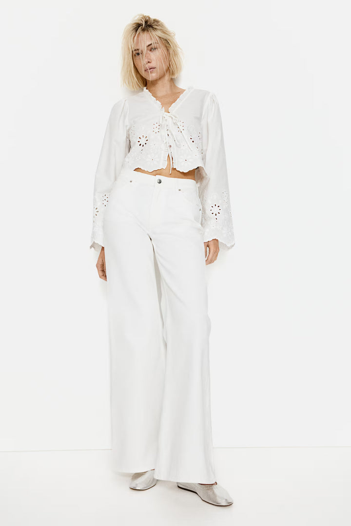 H&M Cotton Blouse with Eyelet Embroidery