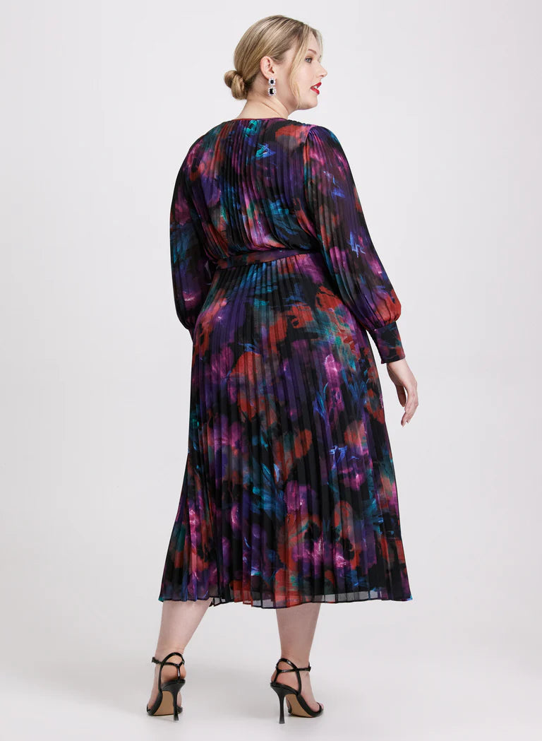LAURA Joseph Ribkoff - Floral Plissé Midi Dres