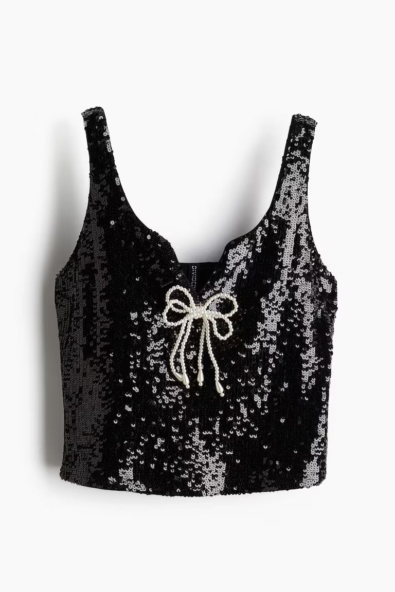 H&M Bow-Detail Sequined Top