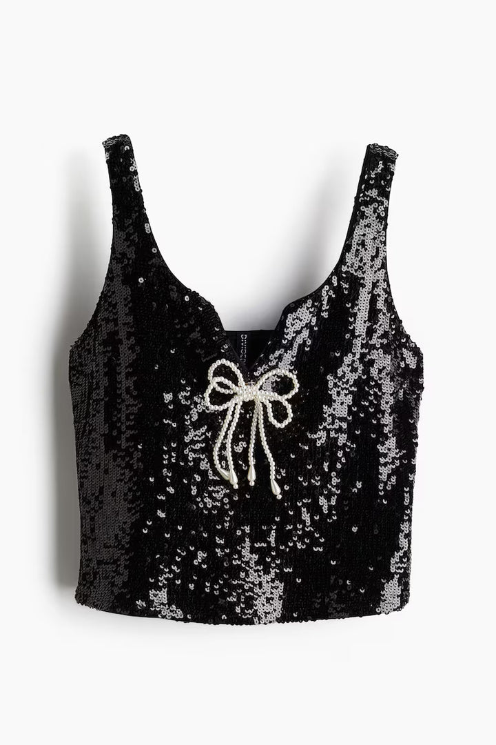 H&M Bow-Detail Sequined Top
