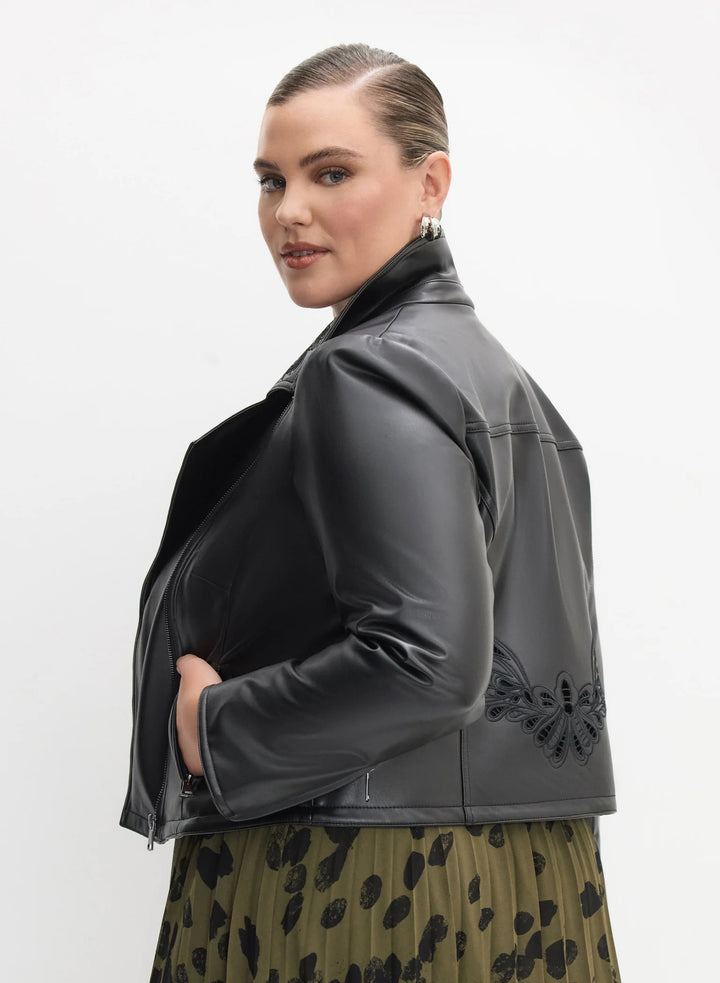 LAURA Melanie Lyne - Embroidered Vegan Leather Jacket