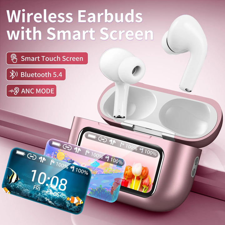 VEATOOL Wireless Bluetooth Touchscreen Earbuds,75H Bass Stereo Ear Buds with 6 EQ Modes,Multifunction LED Full Color Touchscreen Wireless Earphones with ENC Mic,ANC Noise Cancelling/Transparency Mode