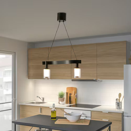 IKEA ACKJA / MOLNART Pendant lamp with LED bulb, wave shaped black/cylinder stripe