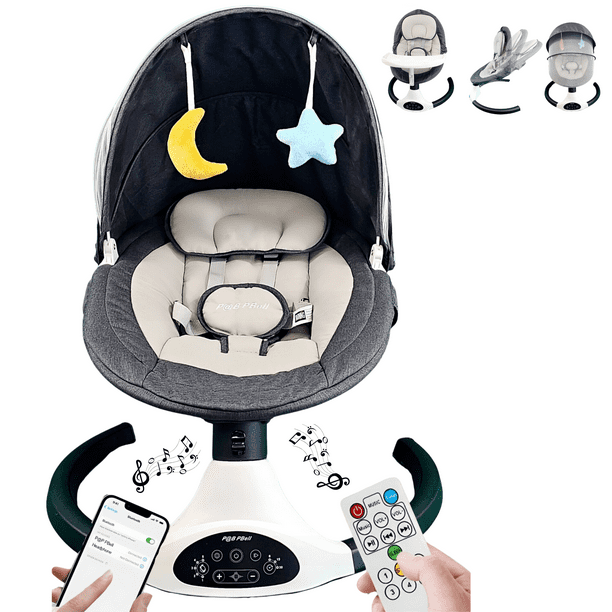 P@B PBell Baby Swing for Infants, Bluetooth Music Speaker 5 Speeds and Remote Control. Five-Point Seat Belt. Baby Swing regulated by Innovation, Science and Economic Development Canada (ISDE).
