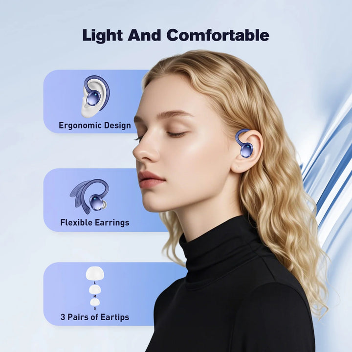 ETEPEHI Wireless Earbuds - ETEPPEHI Bluetooth 5.3 Stereo Ear Buds with Earhooks, ENC Noise Cancelling Mic, IP7 Waterproof Earphone for Workout/Running, Blue