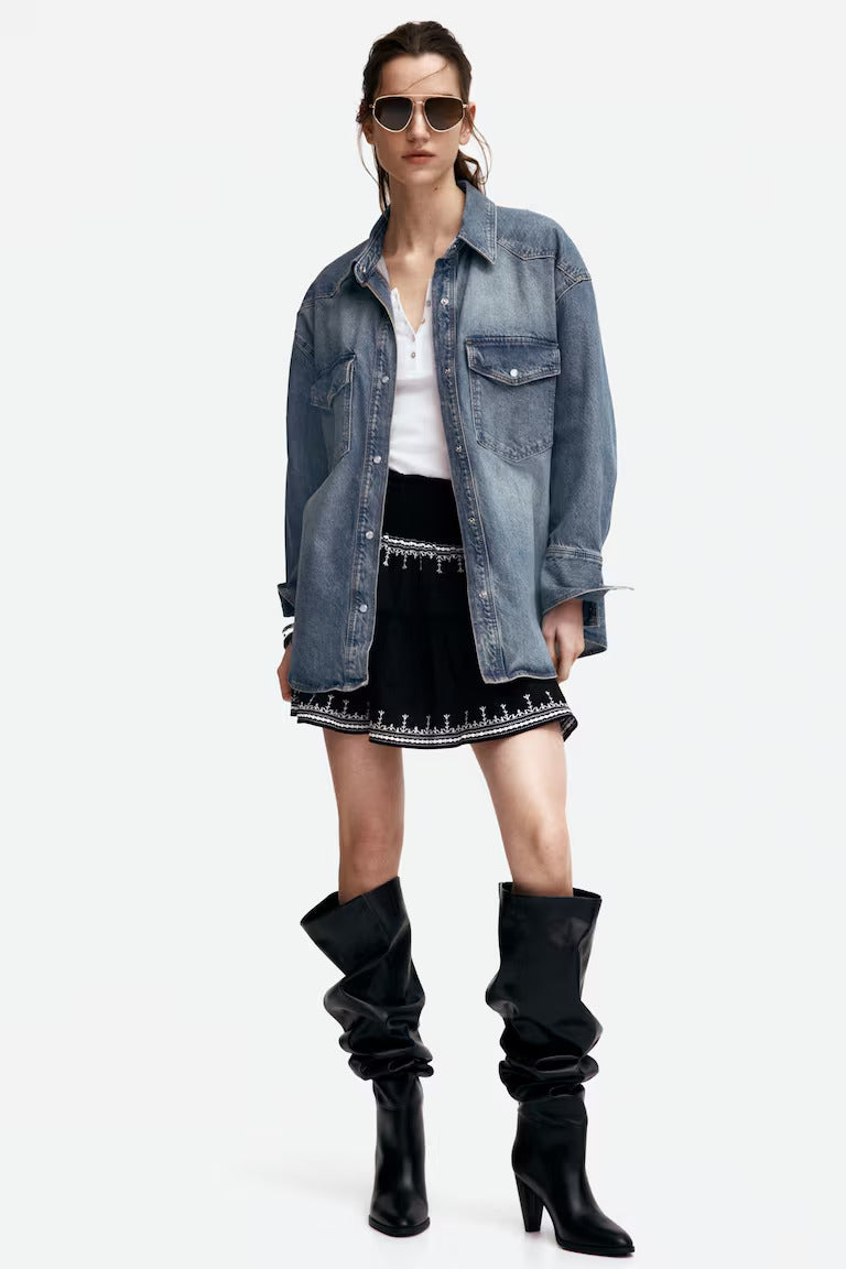 H&M EMBROIDERED COTTON SKIRT