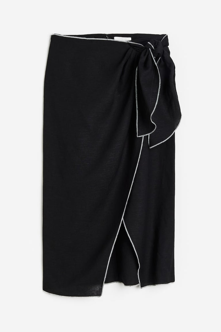 H&M Linen-blend Wrap-front Skirt