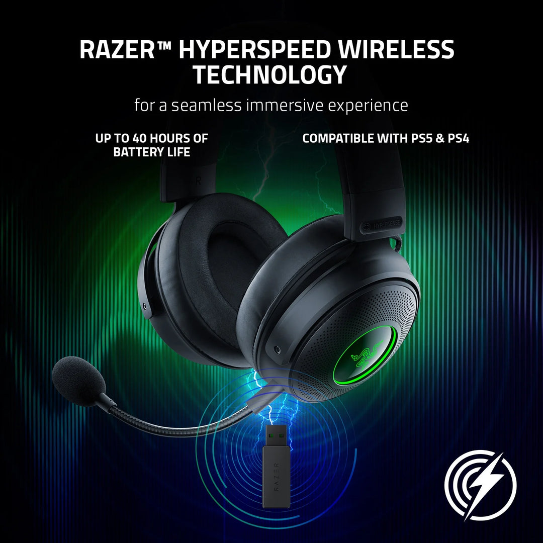 Razer Kraken V3 Pro Wireless Gaming Headset for PC, 2.4GHz, Haptics, Chroma RGB, 368g, Black