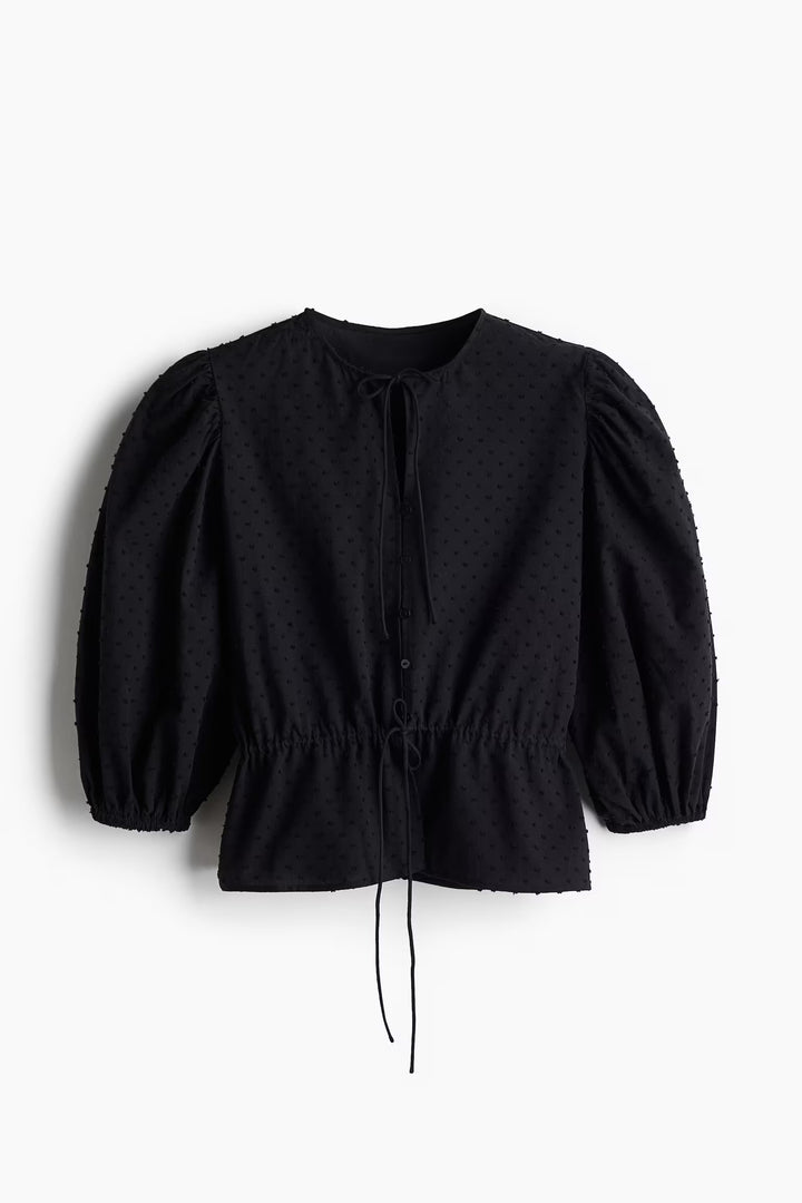 H&M Puff-Sleeved Cotton Blouse