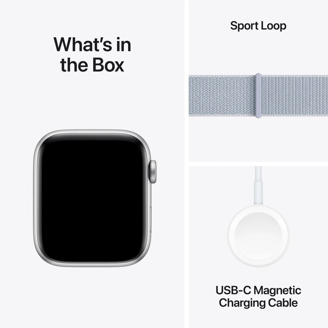 Apple Watch SE (2nd Gen) [GPS + Cellular] Smartwatch with 44mm Silver Aluminum Case with Blue Cloud Sport Loop. Fitness & Sleep Tracker, Crash Detection, Heart Rate Monitor