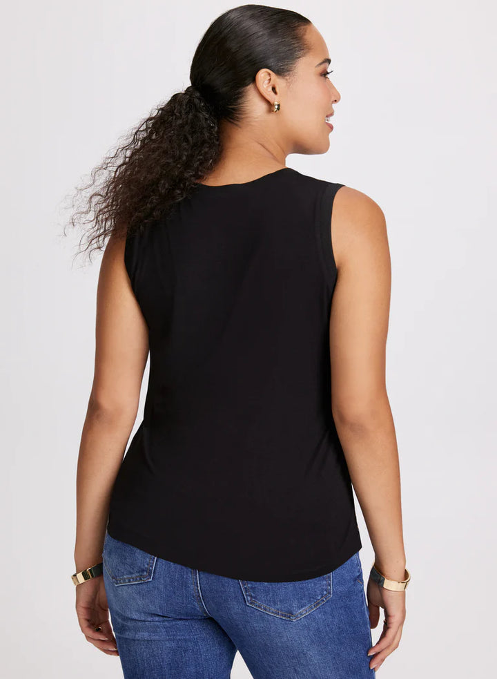 LAURA Geometric Print Sleeveless Mock Neck Top
