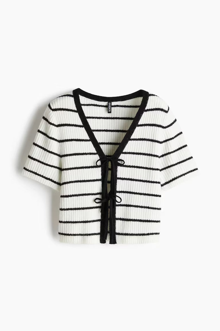 H&M TIE-DETAIL RIB-KNIT TOP