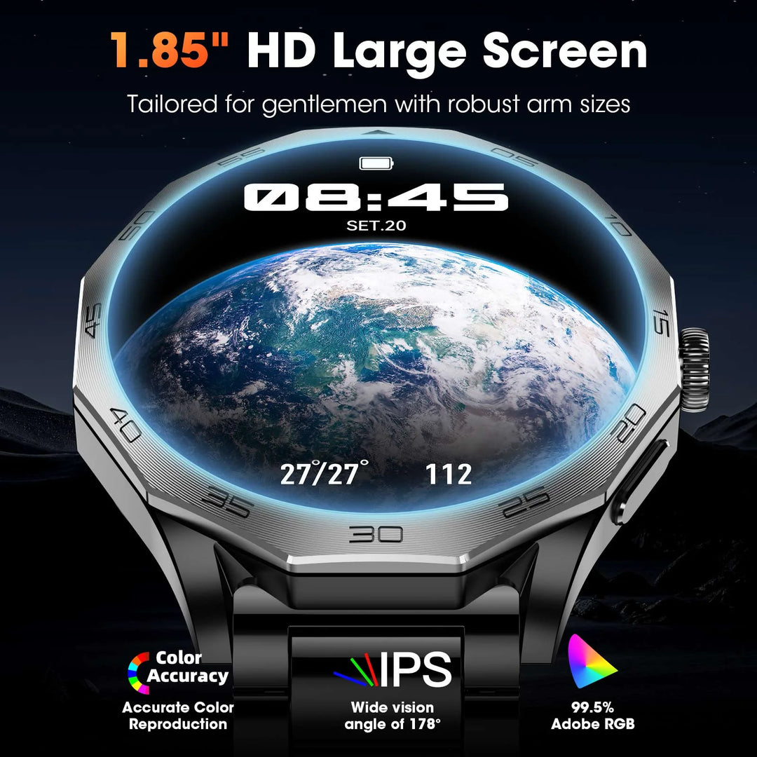 Mingdaln 2025 New 1.85 inch Men's Military Smart Watch fits for Android and Iphone Devices (Black)