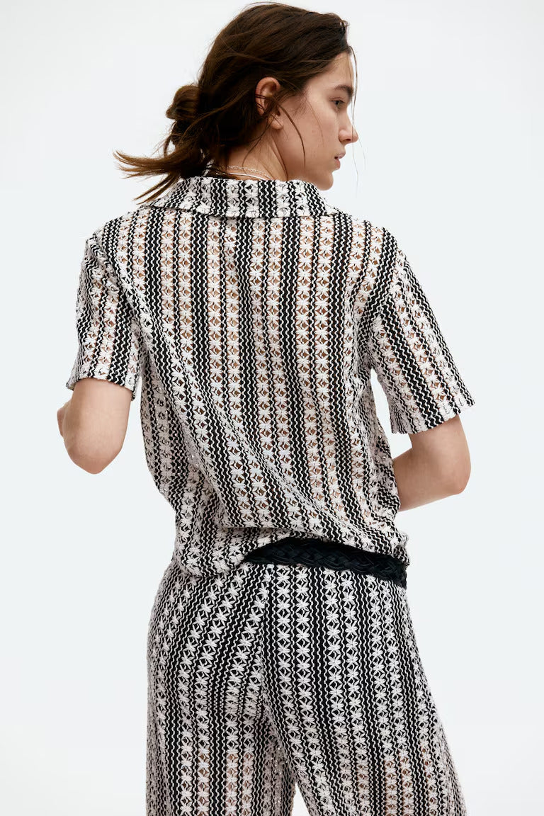 H&M Hole-Patterned Top with Collar