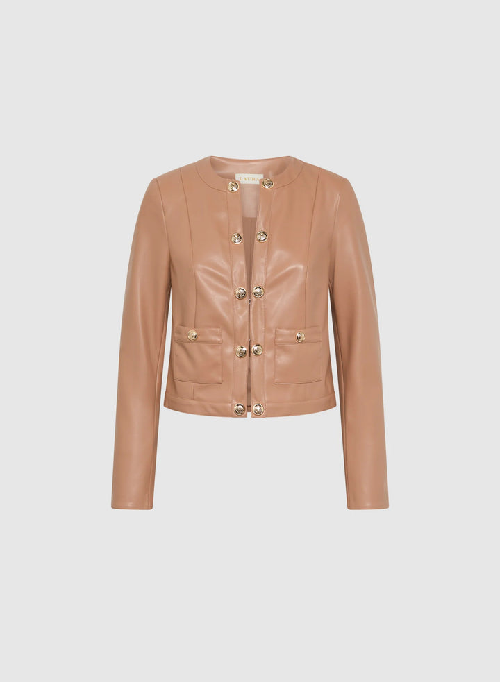 LAURA Collarless Vegan Leather Jacket