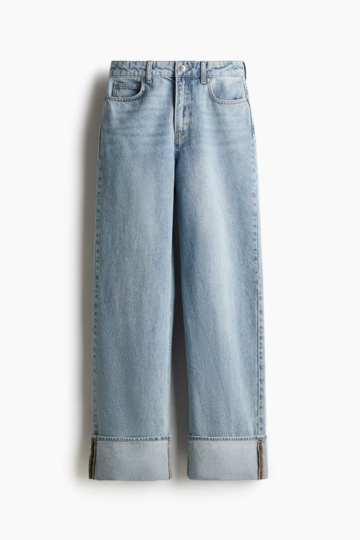 H&M Straight-Cut Foldover-Cuff Jeans