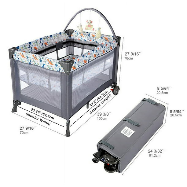 LIVINGbasics  Portable Baby Playard with Changing Table and Bassinet, Foldable Nursery Center Travel Playard Baby Playpen Crib Bed, Grey