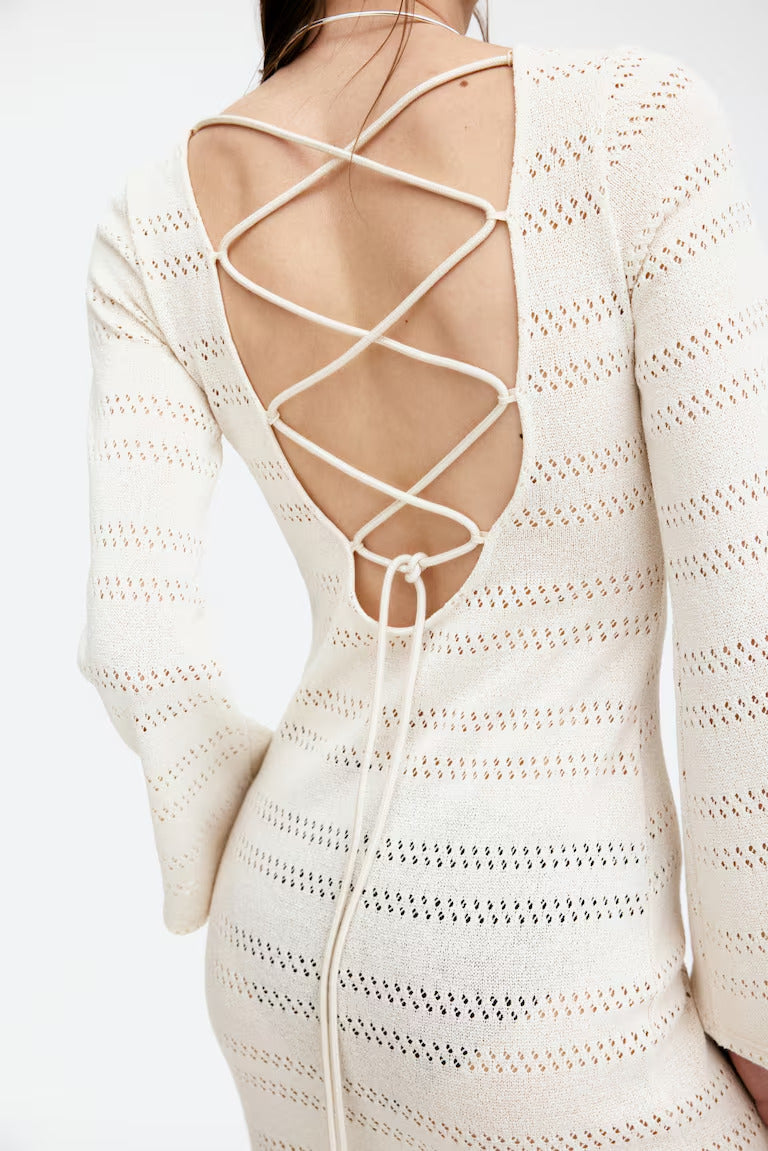 H&M Lacing-Detail Hole-Knit Dress