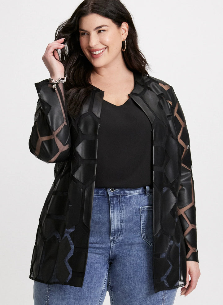LAURA Joseph Ribkoff - Contrast Print Vegan Leather Jacket