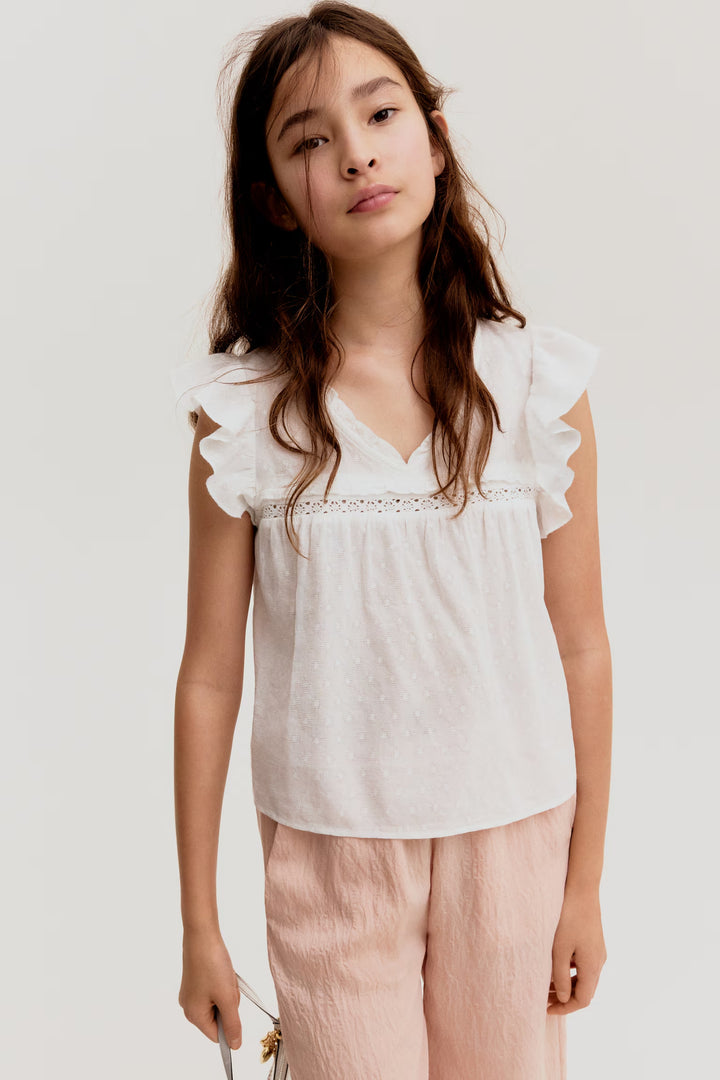 H&M Ruffle-Trimmed Cotton Blouse