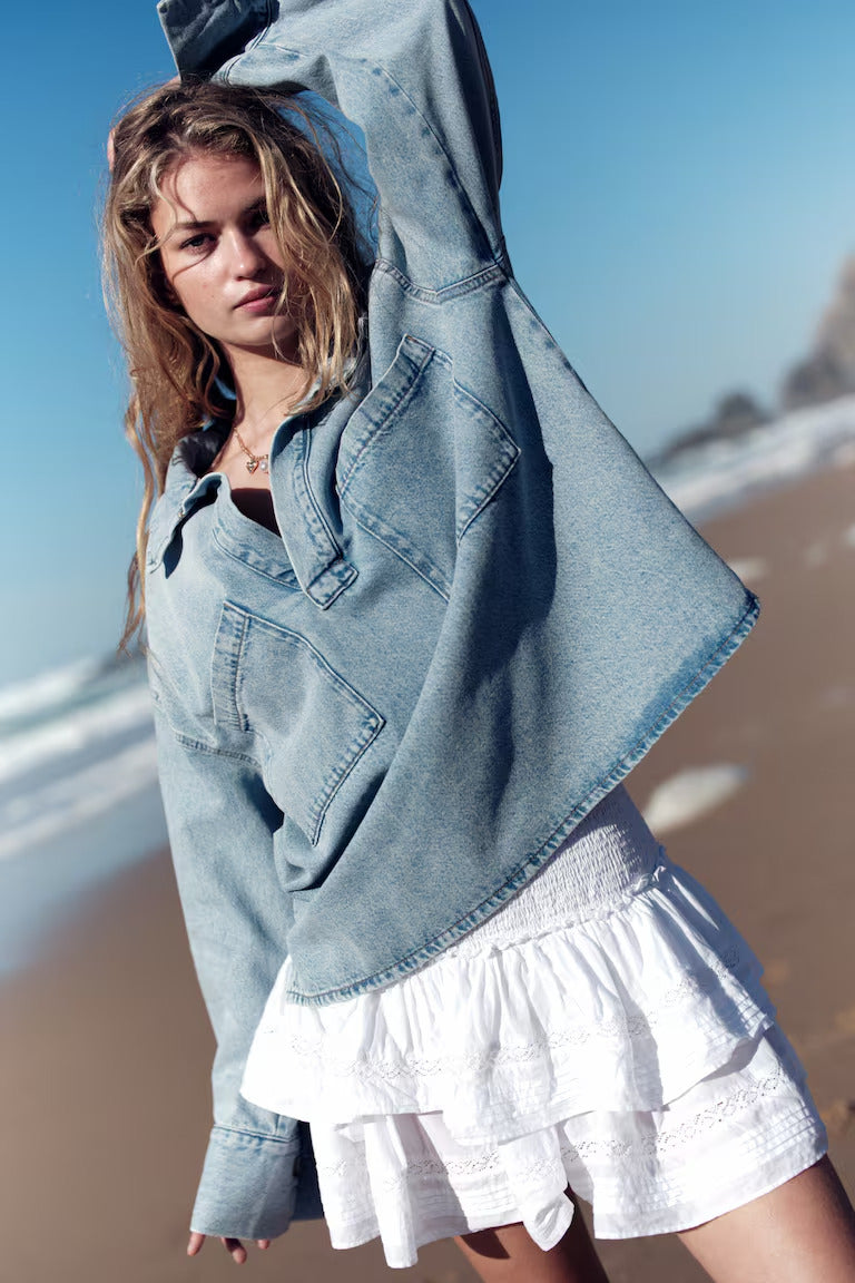 H&M LACE-INSET TIERED SKIRT