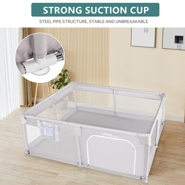 73"x61" Extra Large Baby Playpen, Kids Activity Safety Center with Zipper Door and Breathable Mesh ,Sturdy Play Yard for Babies and Toddlers, Light Grey